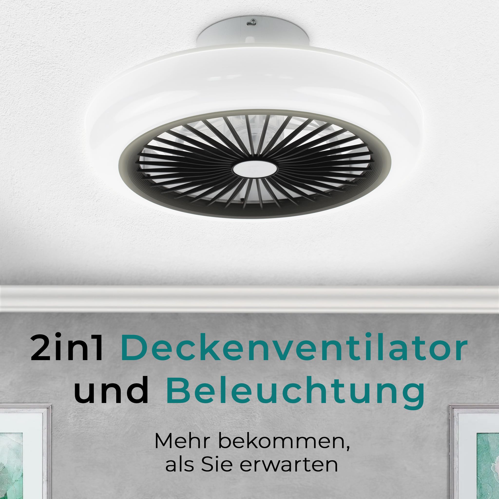 Noaton® Polaris 11045B Deckenventilator mit Beleuchtung, Schwarz, LED Dimmbar, 3 Farbtemperaturen, Fernbedienung, Timer, Luftdurchsatz bis zu 60 m3/min, für Wohnzimmer Schlafzimmer, Durchmesser 45cm