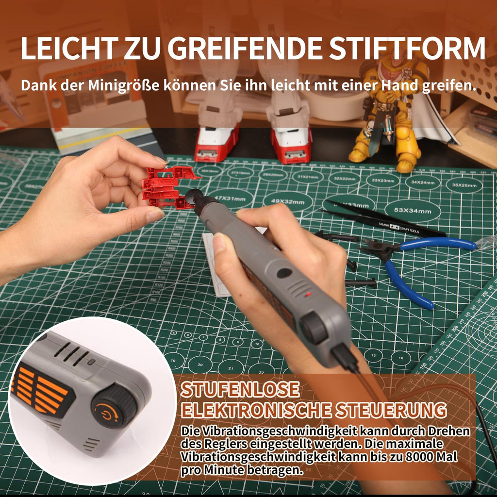 Bucasso Schnurloser Stiftschleifer, variable Geschwindigkeit, Mehrzweck-Elektrowerkzeug zum Schleifen, Polieren, Finishing, DIY-Handwerk (GRAU)