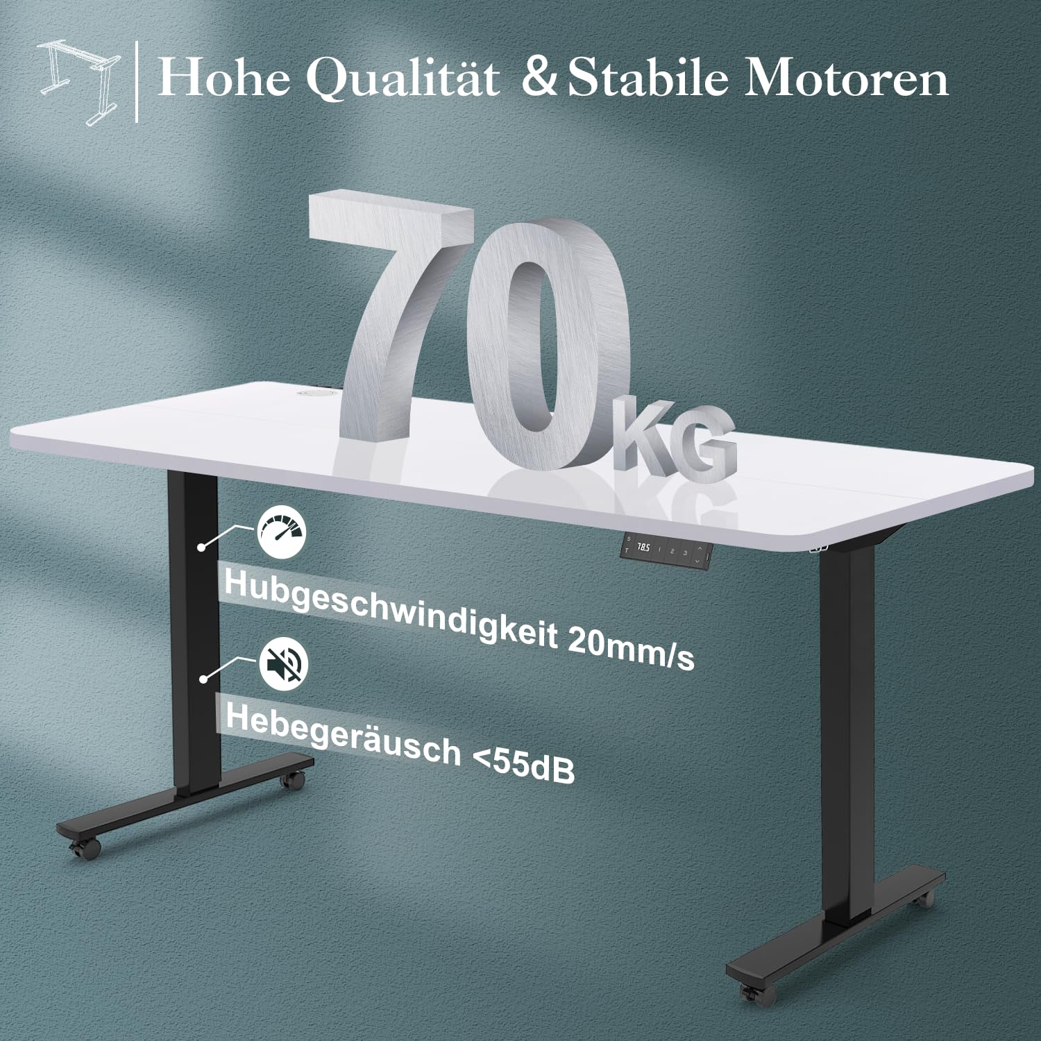 JUMMICO Höhenverstellbarer Schreibtisch Gestell mit USB-Buchse und Kabelwanne, Elektrisch Stufenlos Höhenverstellbar Ttischgestell mit Rollen, Steh Schreibtisch Stehpult（Schwarz）