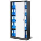 Jan Nowak Aktenschrank Büroschrank mit Schiebetüren Metall 4 Fachböden Pulverbeschichtung Abschließbar 185 cm x 90 cm x 40 cm (Anthrazit-Weiß)
