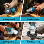 Akku Winkelschleifer 125mm, Flex Akku Winkelschleifer Set mit 2x 4.0Ah Akku, 1200W Bürstenloser Motor 4-stufige Regelung 10.500RPM, 10 Stk Schneidscheiben für Trennen, Schleifen & Bürsten