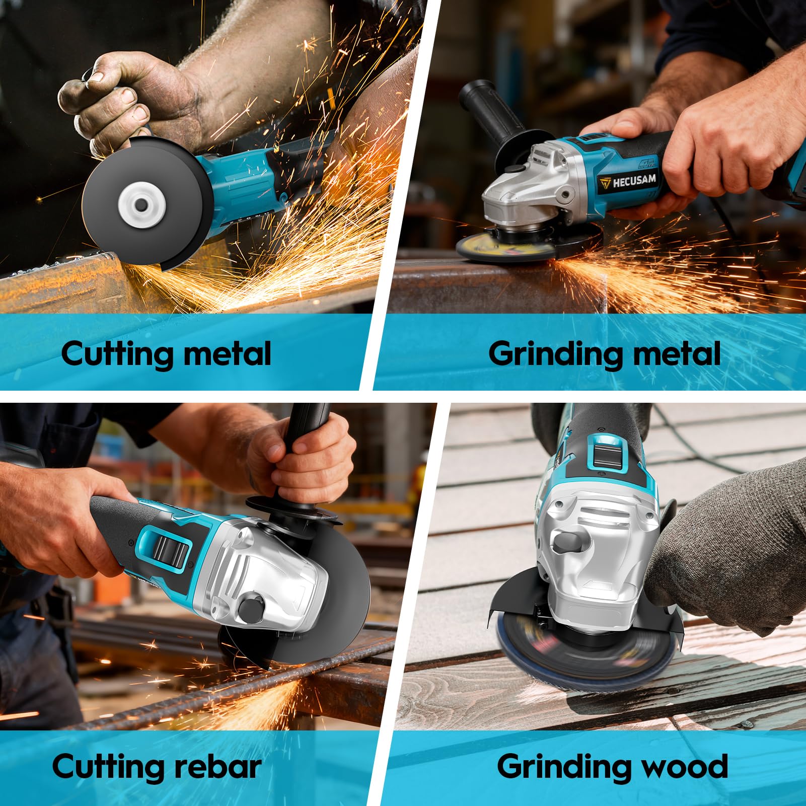 Akku Winkelschleifer 125mm, Flex Akku Winkelschleifer Set mit 2x 4.0Ah Akku, 1200W Bürstenloser Motor 4-stufige Regelung 10.500RPM, 10 Stk Schneidscheiben für Trennen, Schleifen & Bürsten