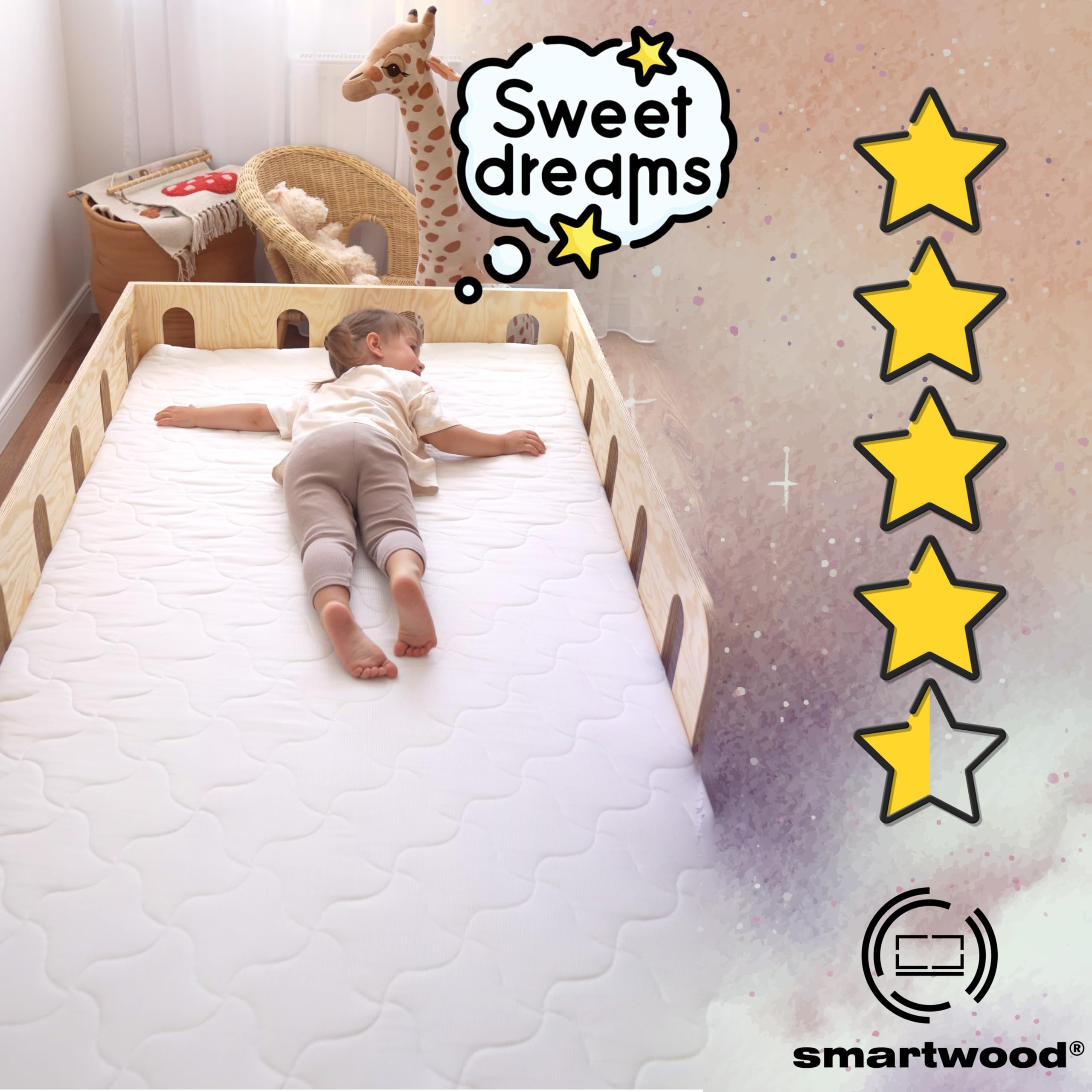 smartwood Kindermatratze 90x200 12cm Matratze für Kinder - H2 Schaumstoffmatratze Oeko-TEX-Zertifiziert - Wendbar - mit Waschbarem Antiallergischem Bezug – SmartComfort | Made in EU