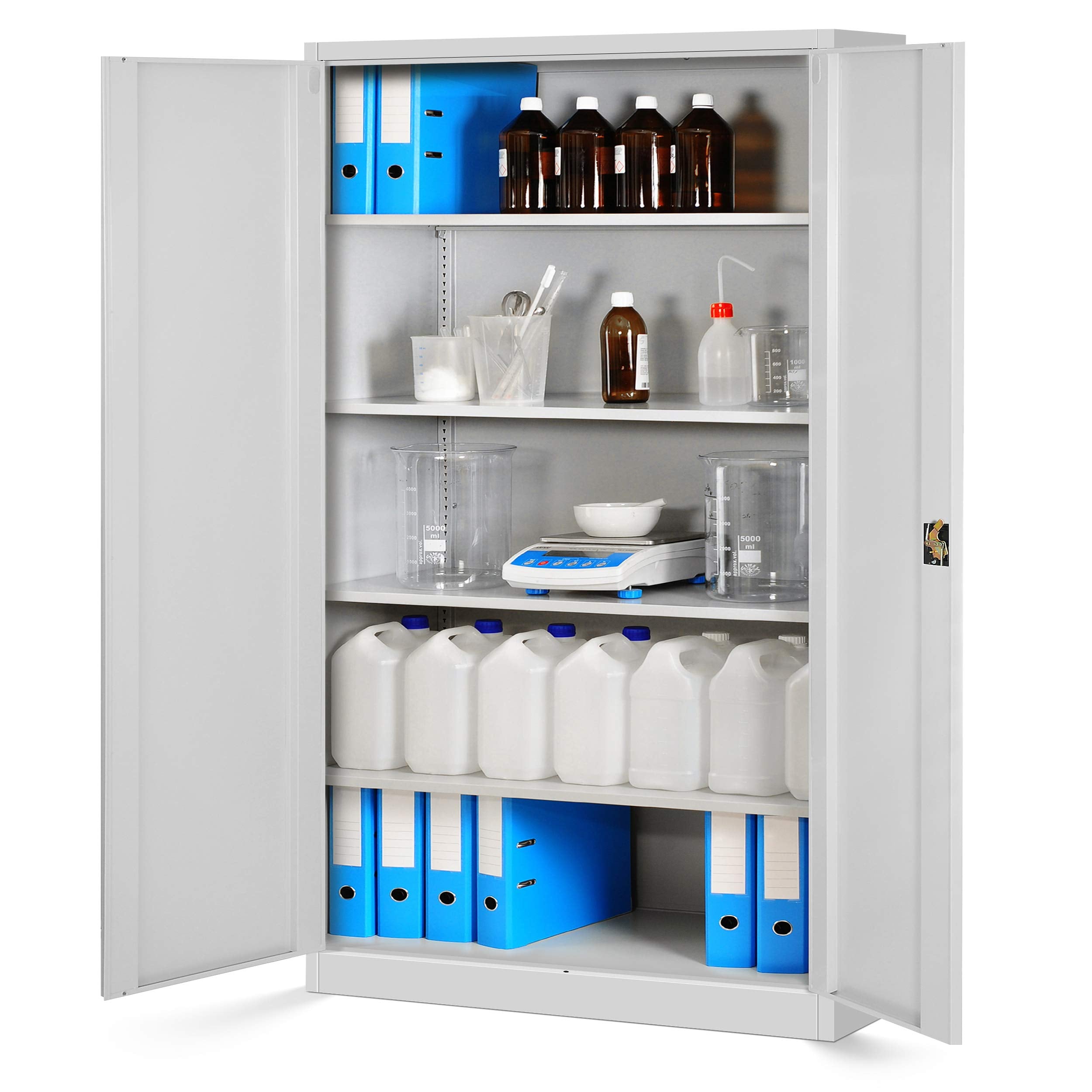 Jan Nowak 2er Set Aktenschrank XXL C001II Büroschrank Metallschrank Flügeltüren Stahlblech Pulverbeschichtung 185 cm x 115 cm x 40 cm (grau/grau)