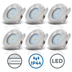 B.K.Licht - 6er Set LED Bad Einbaustrahler 230V 4,8W ultraflach IP44, 60mm Lochmass, warmweiße Lichtfarbe, Deckenspots, Spots, Einbauleuchten, Einbauspots, Badezimmer, 75x30 mm, Matt-Nickel