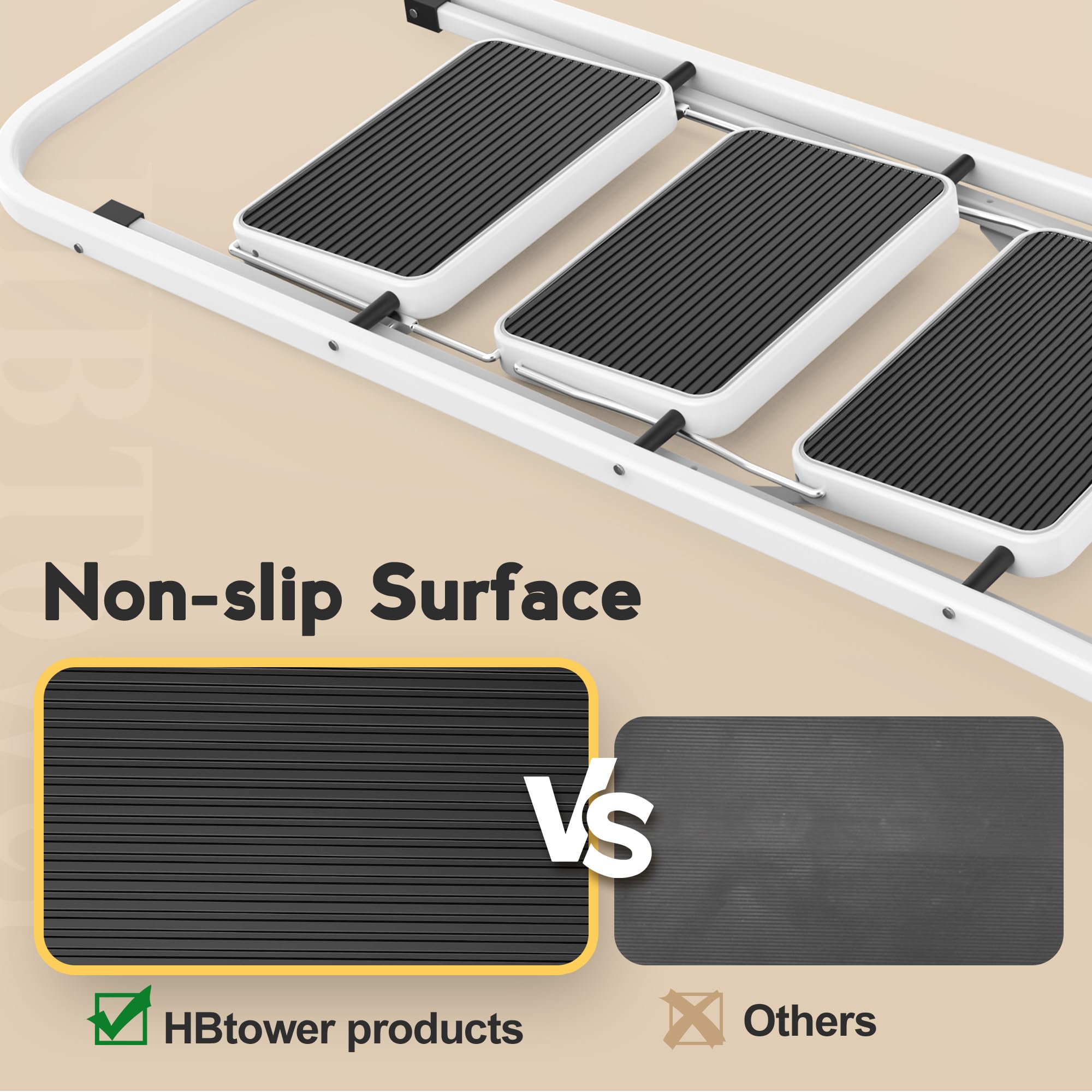 HBTower Trittleiter 3 Stufen klappbar, Trittleiter mit Anti-Rutsch-Pedal, Tragbare Robuste Tritthocker mit Handläufen, Perfekt für Küche & Haushalt, 150kg Kapazität, Weiß