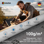 Unterspannbahn 100g/m² flexible dreilagige hochdiffusionsoffene Unterdeckbahn 1,5m x 50m (75m²) reißfest witterungsbeständig ohne Selbstklebestreifen wasserdicht Schalungsbahn HAUSA Classic HU100