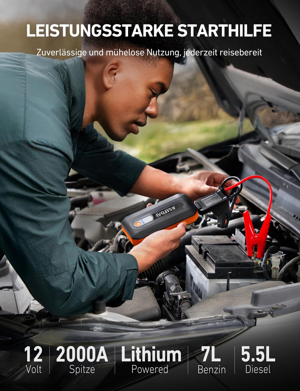 AstroAI B8 StarthilfePowerbank ExtremTemperaturBeständig Für PKW Und Motorrad LEDQC3.0