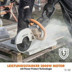 Evolution R230DCT Betonsäge Elektrische Steinsäge 2000W Steinschneidemaschine 230 mm Scheibendurchmesser Sägeblatt Diamantblatt Nicht Enthalten, 90 mm Schnitttiefe, Schneidet Mauerwerk und Beton