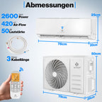 KESSER® Klimaanlage Set Split - mit WiFi/App Funktion Klimagerät - Kühlen A++/ Heizen A+ - 9000 BTU/h (2.600 Watt) Sehr Leise, Kältemittel R32 - Fernbedienung, Timerfunktion - Inkl. Montagematerial