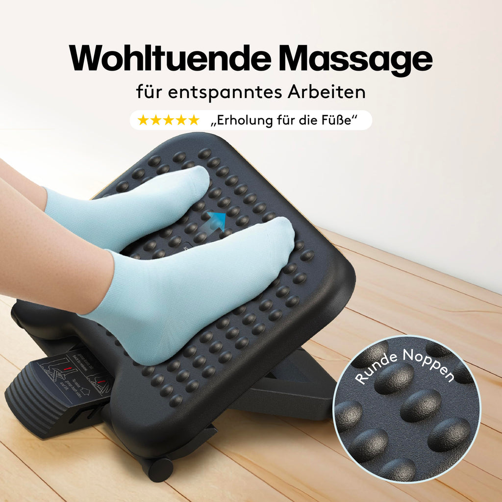 ACROPAQ Fußstütze Schreibtisch - Fußstütze mit 3 verstellbaren Höhen, Massagefunktion, neigbar von -30° bis +30° für maximalen Komfort - Fusshocker, Stehmatte schreibtisch, Fußbank