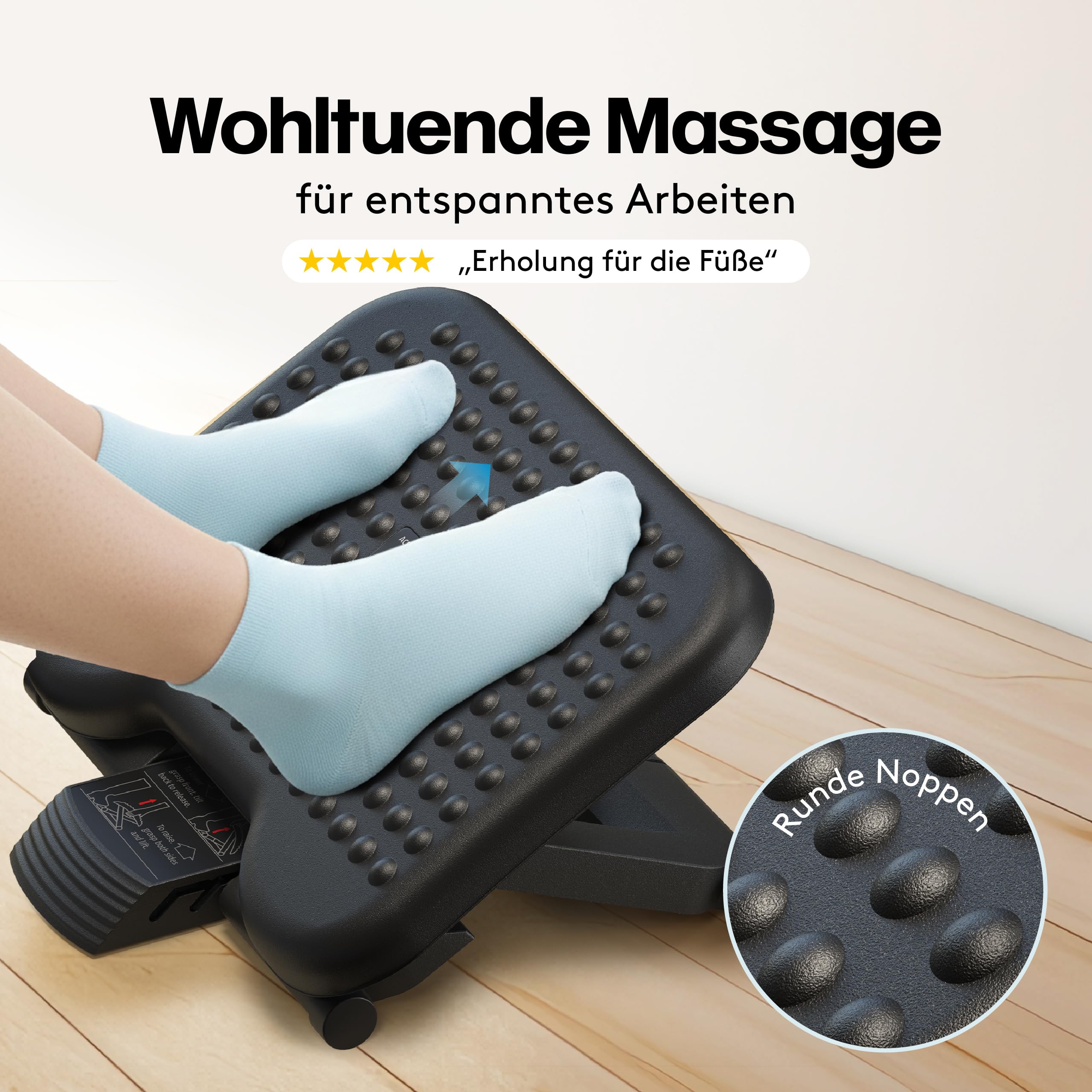 ACROPAQ Fußstütze Schreibtisch - Fußstütze mit 3 verstellbaren Höhen, Massagefunktion, neigbar von -30° bis +30° für maximalen Komfort - Fusshocker, Stehmatte schreibtisch, Fußbank
