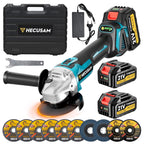 Akku Winkelschleifer 125mm, Flex Akku Winkelschleifer Set mit 2x 4.0Ah Akku, 1200W Bürstenloser Motor 4-stufige Regelung 10.500RPM, 10 Stk Schneidscheiben für Trennen, Schleifen & Bürsten