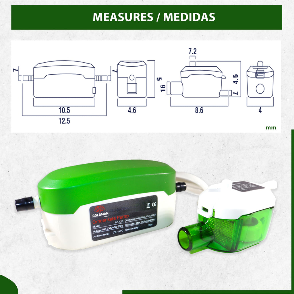 GOLDMAN SERVICE Kondensatpumpe Mini Ultra Silent Automatische Kondensatpumpe für Abfluss und Ablassen von Wasser in der Klimaanlage, Split, Durchfluss 18 Liter/Stunde