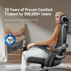 SIHOO M102C Bürostuhl Ergonomisch Schreibtischstuhl, Drehstuhl mit 3D-Armlehnen, Hohe Rückenlehne Lendenwirbelstütze Nach Oben und Unten, Höhenverstellung und Wippfunktion Schwarz
