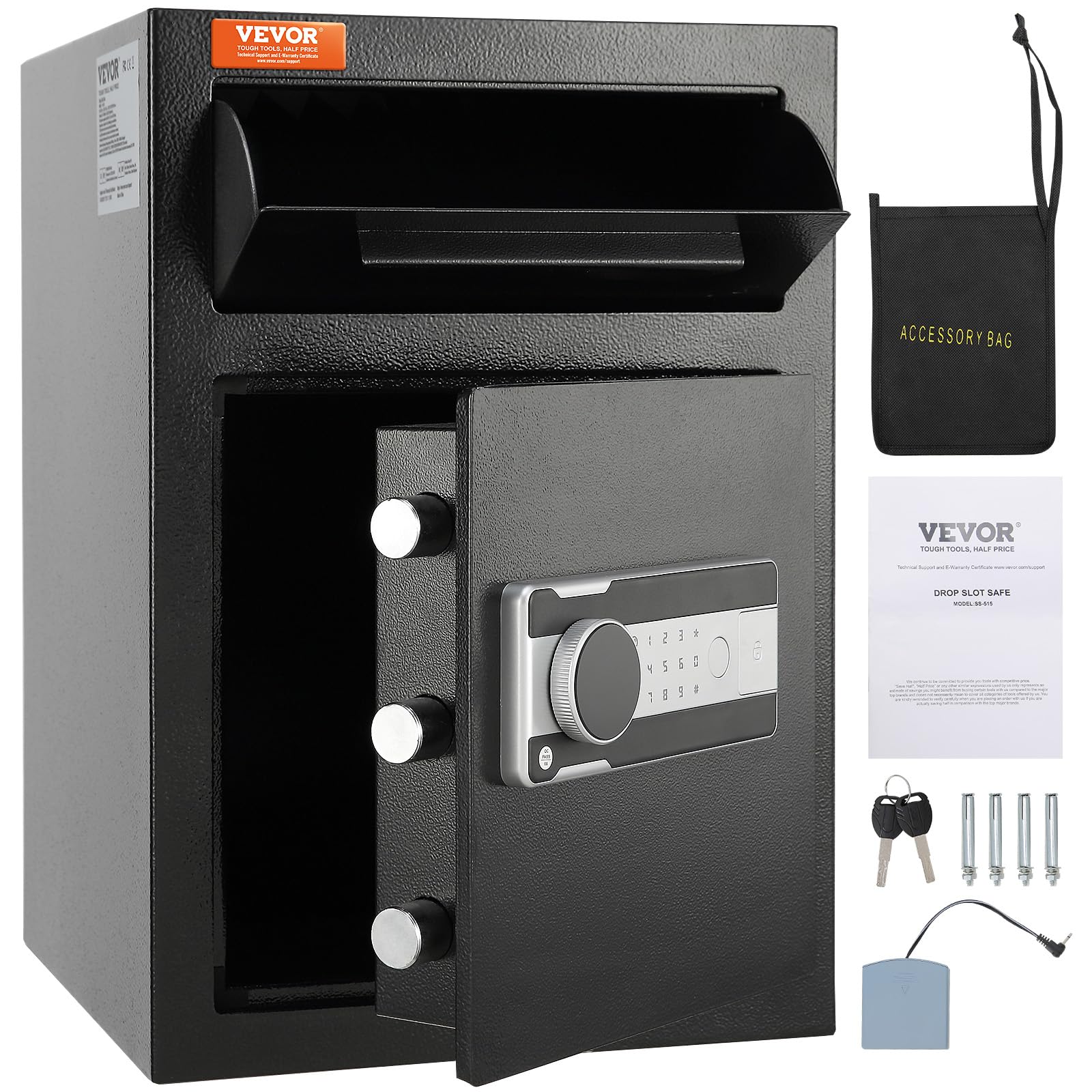 VEVOR 2,5 L Einwurftresor, Deposittresor mit Drop-Slot, elektronischem Codeschloss und 2 Notfallschlüsseln, 355 x 355 x 515 mm, Business Drop Slot Safe für Bargeld, zu Hause, Hotel, Büro