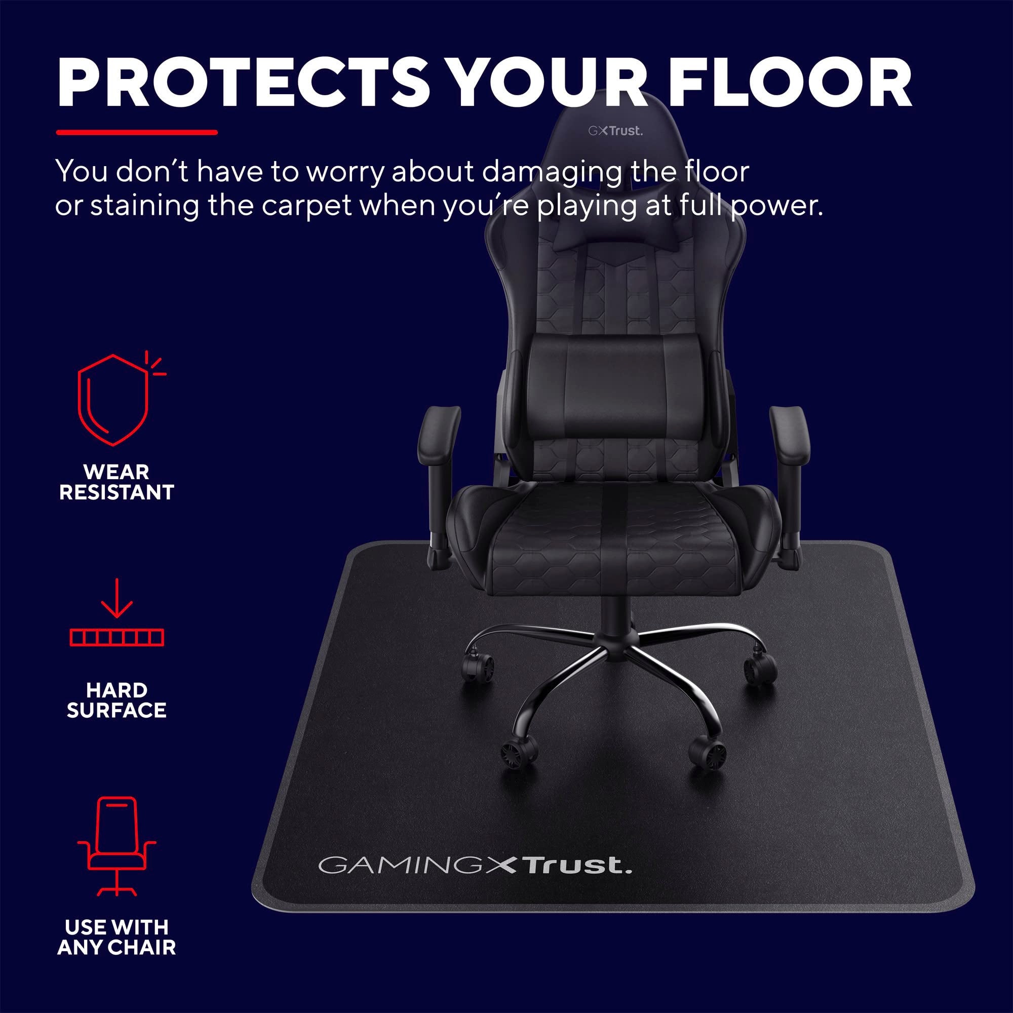 Trust Gaming GXT 715 Bodenschutzmatte 99 x 120 cm, Stuhlunterlage für Gaming Stuhl & Bürostuhl, Unterlage für Hartböden, Schreibtischstuhl Unterlage aus Robustem Material – Schwarz