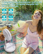 Primevolve 8" Oszillierender Tisch-und Standventilator mit Fernbedienung, Tragbarer Faltbarer Travel Fan für Outdoor Reise Camping, 7200mAh Akku Batterie Ventilator Leise für Schlafzimmer Büro (Weiß)
