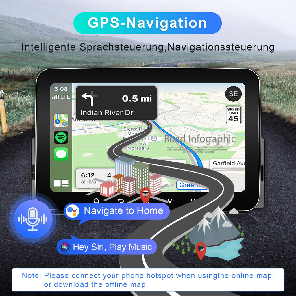 Android Autoradio 1din mit Navi 7 Zoll Bildschirm Android Auto & Wireless CarPlay Auto Radio Touch Display mit Bluetooth FM WiFi GPS SWC USB 2G+32G