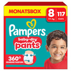 Pampers Baby-Dry Pants Größe 8, 117 Windeln, 17kg+, 360° Passform hilft, Auslaufen zu verhindern