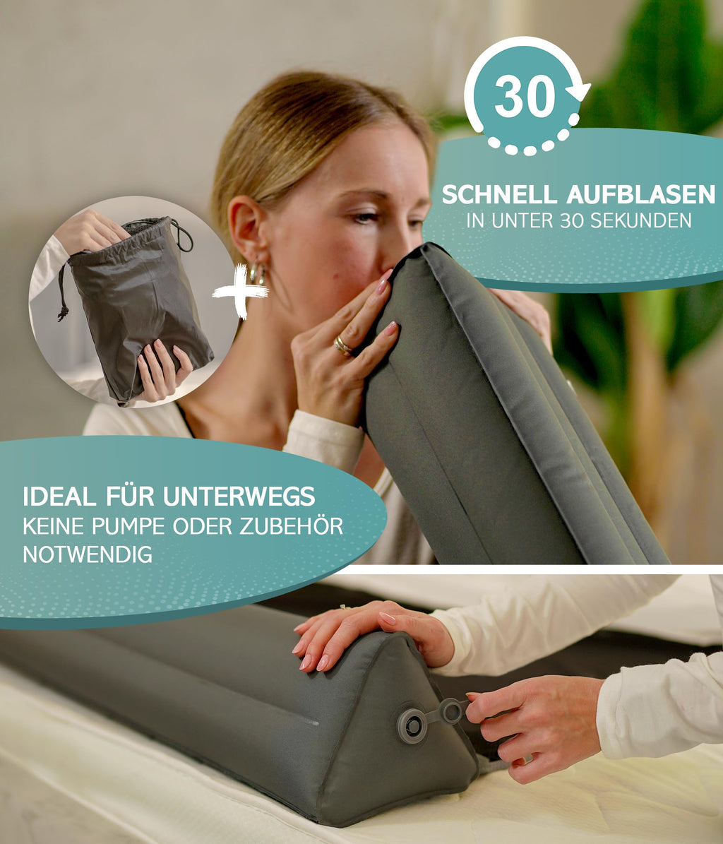 RAWVEL® Rausfallschutz aufblasbar 180cm Light - [NEU 2025] - passend für alle Betten Zuhause & auf Reisen - Rausfallschutz Bett Reise BPA Frei & Laborgeprüft - Rausfallschutz Boxspringbett (1er Set)