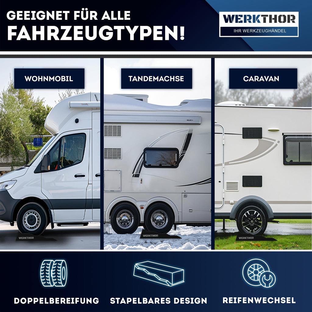 WERKTHOR Auffahrkeile für Wohnmobil - [2er Set] Hochbelastbare Auffahrkeile für maximalen Halt [<5t] - Auffahrkeile für Wohnwagen Wohnmobil & Anhänger - Keile für jeden Untergrund
