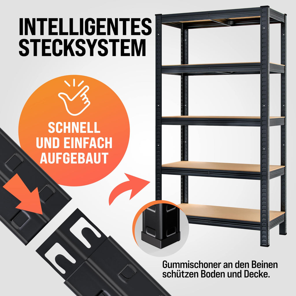 Monzana® 2X Schwerlastregal 180x90x40cm Schwarz Montagematerial 1750kg 10 MDF-Platten Kellerregal Lagerregal Steckregal Metallregal Werkstattregal