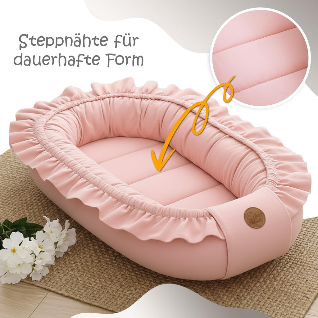 Babynest babynestchen neugeborene mit tragegriff 90 x 50 cm baby nestchen tragbar nest für bett kinder kuschelnest coccon für Jungen und Mädchen Schmutziges Rosa