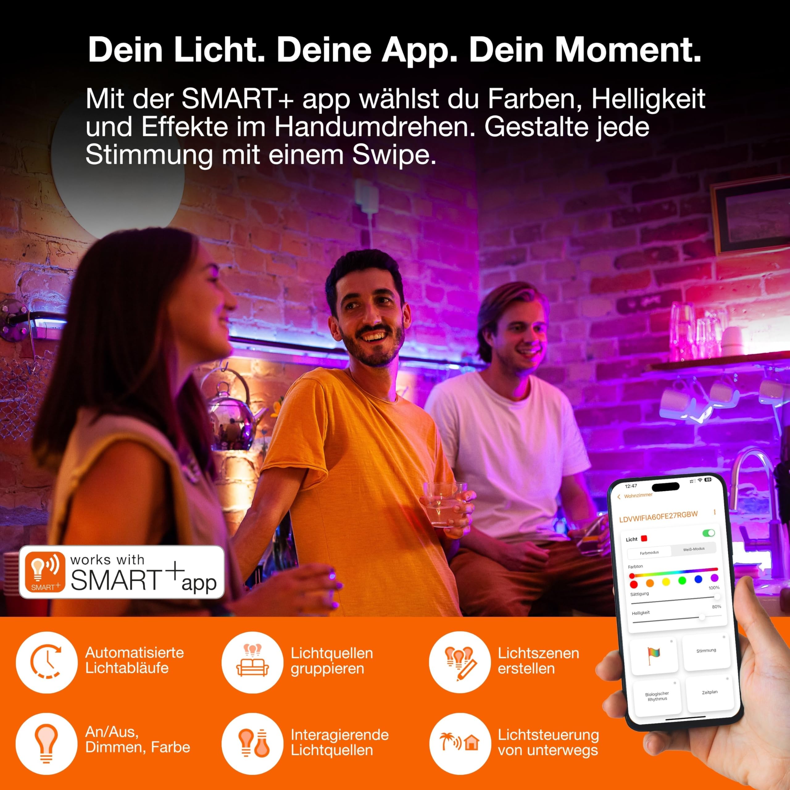 OSRAM Matter over Wifi Floor Corner LED Stehleuchte 2000mm, 20W, RGBW, 2700-6500K, WiFi, Fernbedienung, Schwarz, Ambientlicht