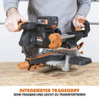 Evolution R185SMS-Li Akku-Gleitgehrungssäge mit Mehrzweck-Schneide, 45° Fasen-, 50° Gehrungsschnitte, 850 W – 185 mm TCT-Sägeblatt im Lieferumfang enthalten, 3 Jahre Garantie