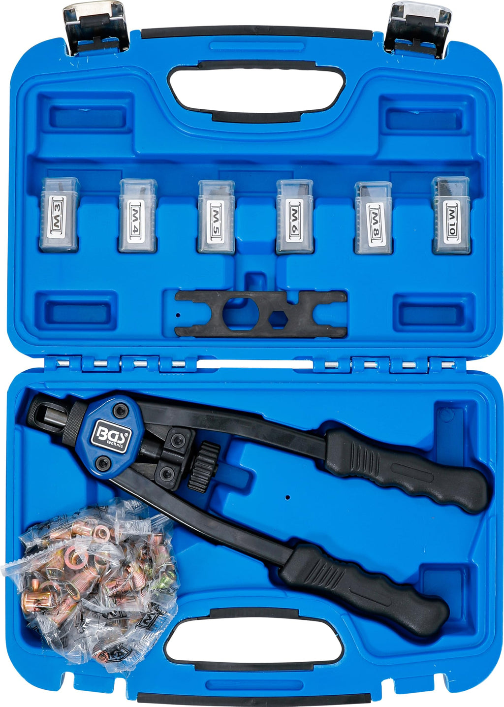 BGS 408 | Nietmutternzangen-Satz | 68-tlg. | M3 - M4 - M5 - M6 - M8 - M10 | inkl. Nietmuttern | Nietzange | Set