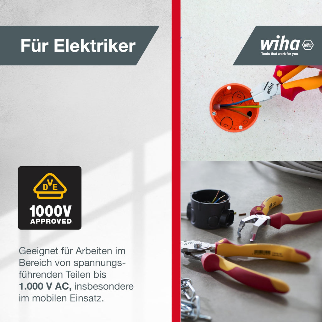 Wiha Installationszange TriCut electric VDE (38853), Seitenschneider + Abisolierzange + Abmanteln | Elektrikerzange für Schalter + Steckdosen | 170 mm