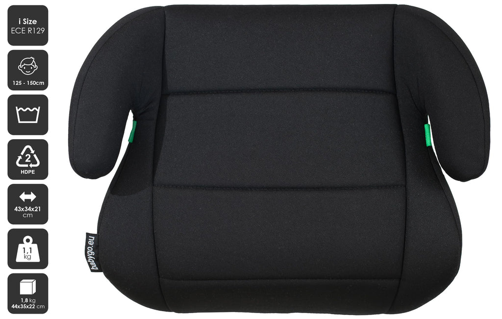 babyGO Sitzerhöhung Booster nach neuer I-Size Norm - Kindersitzerhöhung - Kindersitz/Autositz für Kinder (125-150 cm) Schwarz