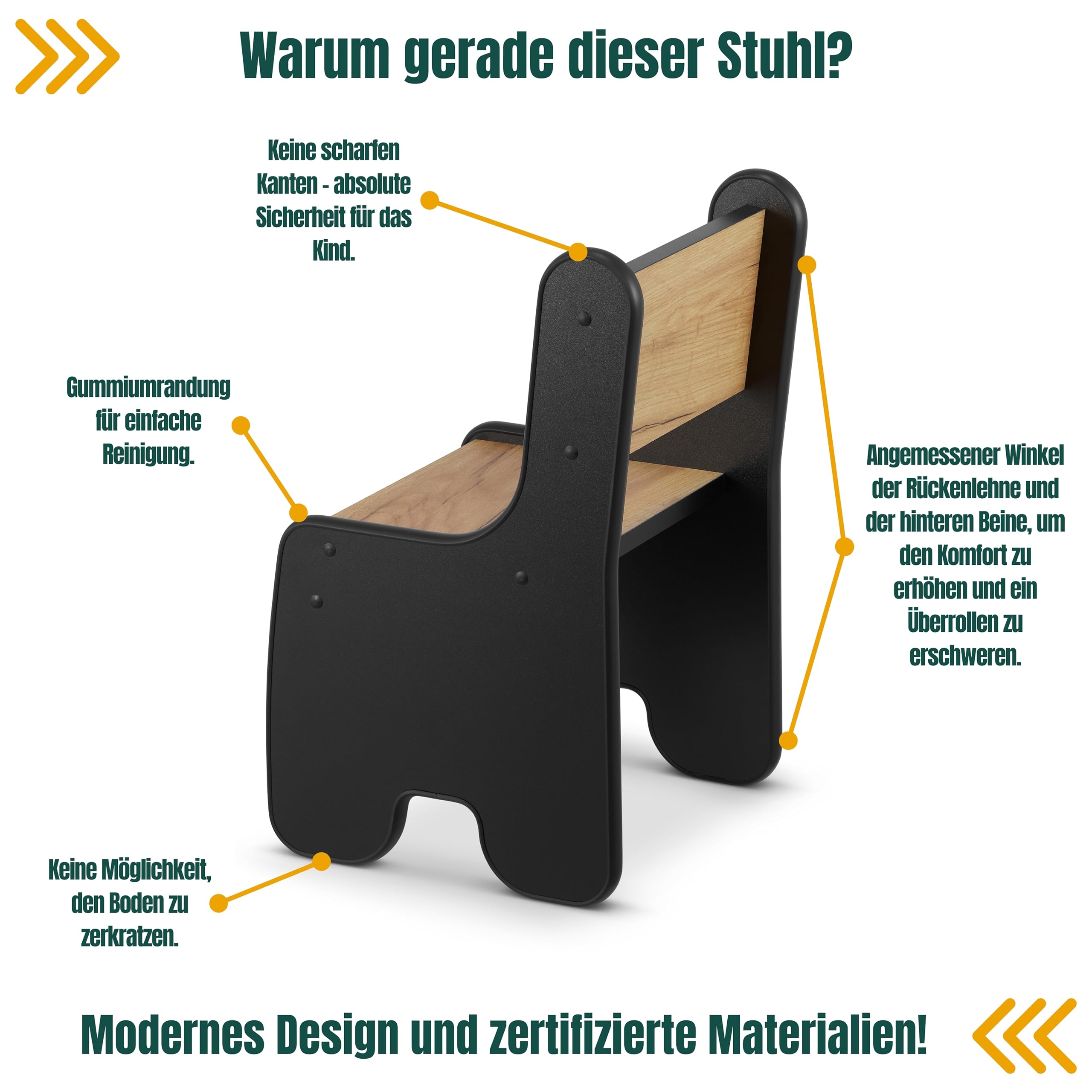 defiPad Kindertisch mit 2 Stühlen - Stabil & Langlebig - Kinder Tisch Stuhl Set - Made in EU - Kindersitzgruppe Indoor - Maltisch für Kinder - Sitzgruppe für Kinderzimmer - Schwarz & Eiche