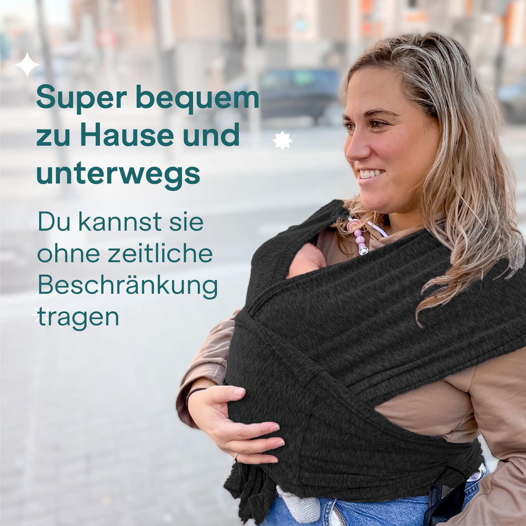 Koala Babycare Tragetuch Baby Neugeborene - Einfach Anzuziehen für Mütter und Väter - Babytrage Multi-Use Bis 9kg - Babytragetuch Schwarz
