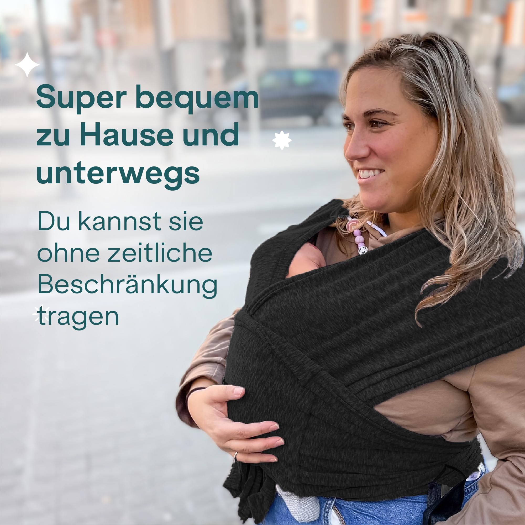 Koala Babycare Tragetuch Baby Neugeborene - Einfach Anzuziehen für Mütter und Väter - Babytrage Multi-Use Bis 9kg - Babytragetuch Schwarz