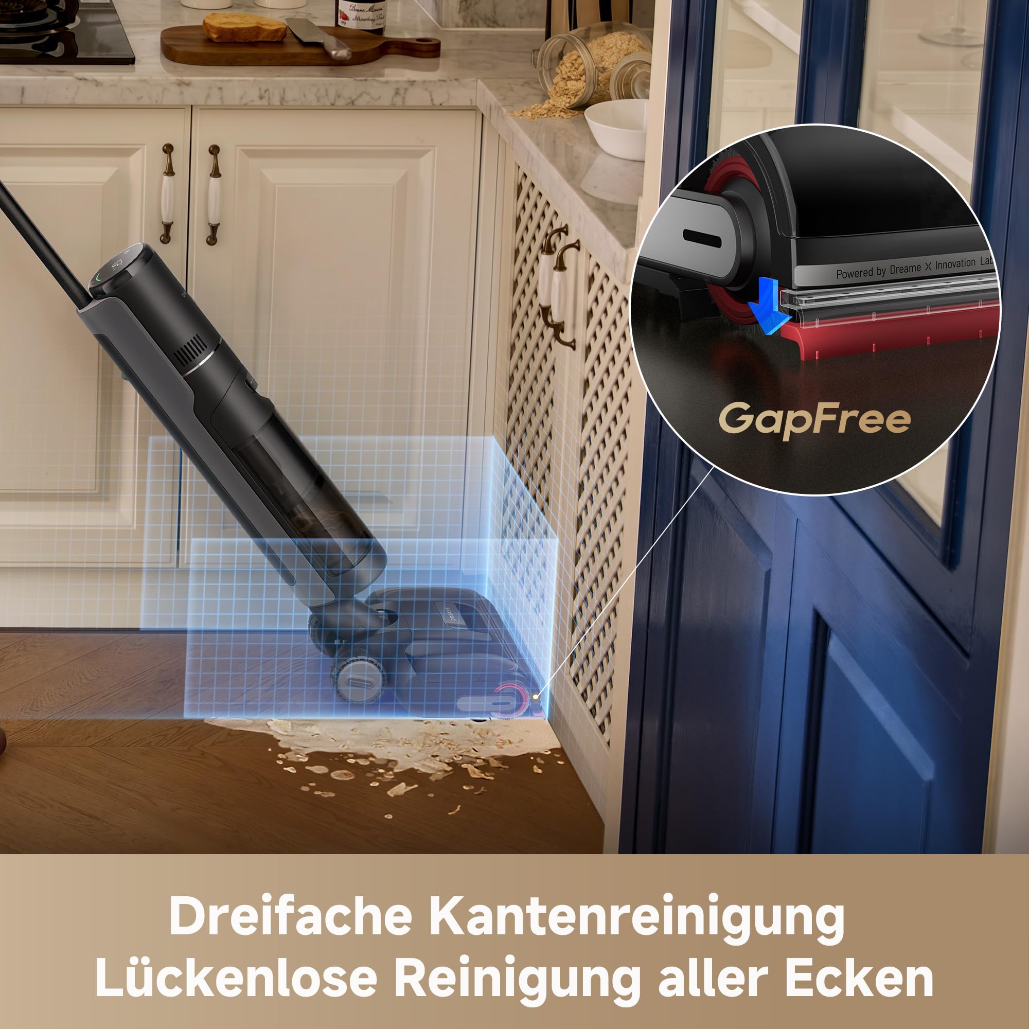 dreame H15S Nass- und Trockensauger, 3-fache Kantenreinigung, KI-Roboterarm, 21.000 Pa Saugkraft, verhedderungsfrei, 90 °C Bürstenreinigung, leise 90 °C Trocknung, flaches 180°-Design, App-Steuerung