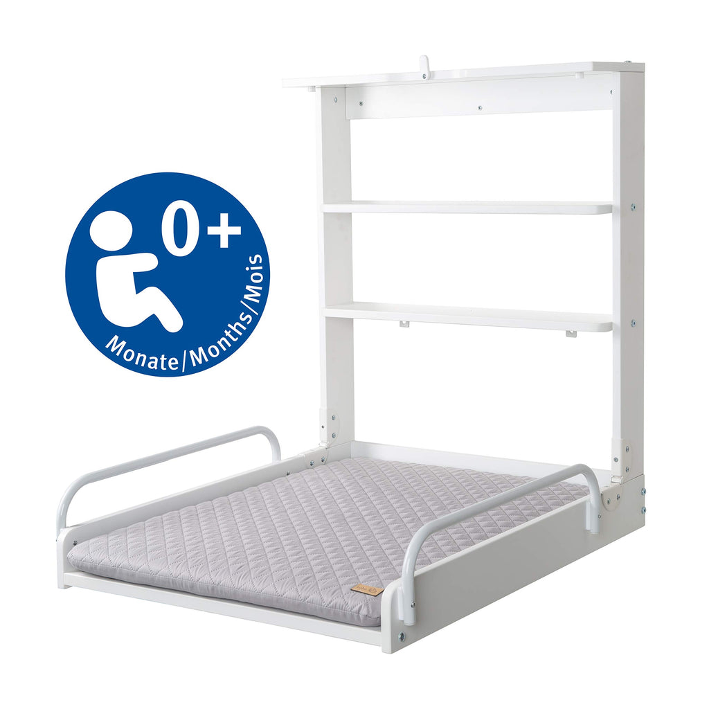 roba Wandwickeltisch + Wickelauflage roba Style grau - Wickeltisch klappbar & platzsparend zur einfachen Wandmontage - Holz weiß, 1 Stück (1er Pack)