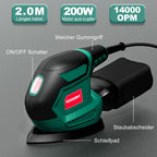 HYCHIKA Multischleifer, Deltaschleifer 200W, mit 12 Schleifblätter (Körnung 80/120/240), 14000 U/min, Klettfix-System, Staubsaugbeutel, Schleifmaschine für Ecke & Kante, Metal & Holz