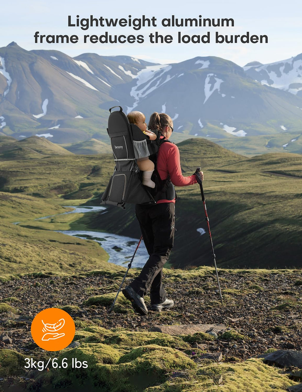 besrey Kraxe Kindertrage mit Aufbewahrungstasche, tragbare Kinderrückentrage für Reise, Kinderkraxe wandern für 6-36 Monate, Tragesitz bis 20 kg, zusammenklappbare (Upgrade Modell Schwarz)