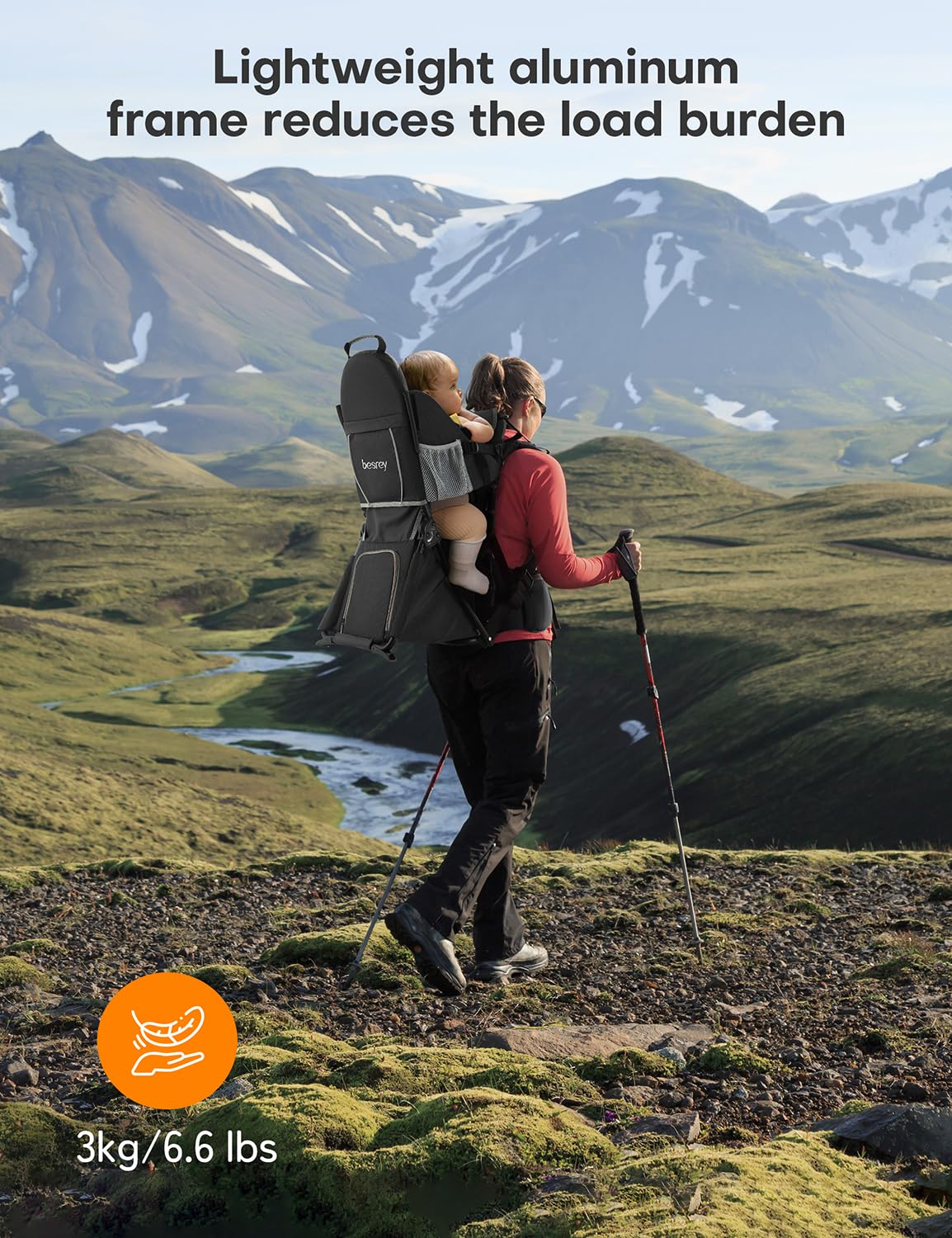 besrey Kraxe Kindertrage mit Aufbewahrungstasche, tragbare Kinderrückentrage für Reise, Kinderkraxe wandern für 6-36 Monate, Tragesitz bis 20 kg, zusammenklappbare (Upgrade Modell Schwarz)