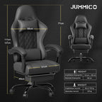 JUMMICO Gaming Stuhl, Schreibtischstuhl mit Massagefunktion,Bürostuhl Ergonomisch mit Fußstütze,150 kg, Schwarz