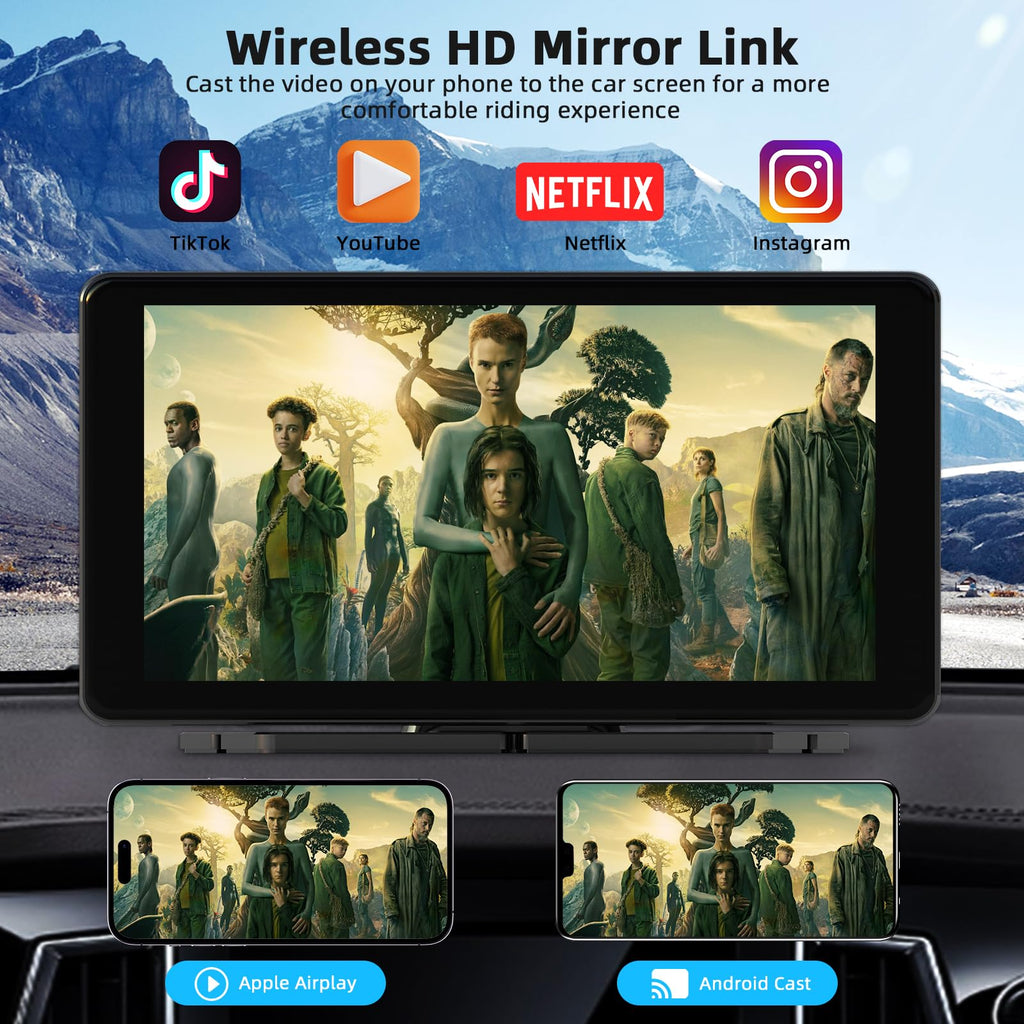 7 Zoll Wireless Carplay Display, Tragbarer Auto Bildschirm Mit Carplay & Android Auto, HD Rückfahrkamera, GPS Navigation, Siri/G00gle Assistant, Mirror Link, Bluetooth, FM