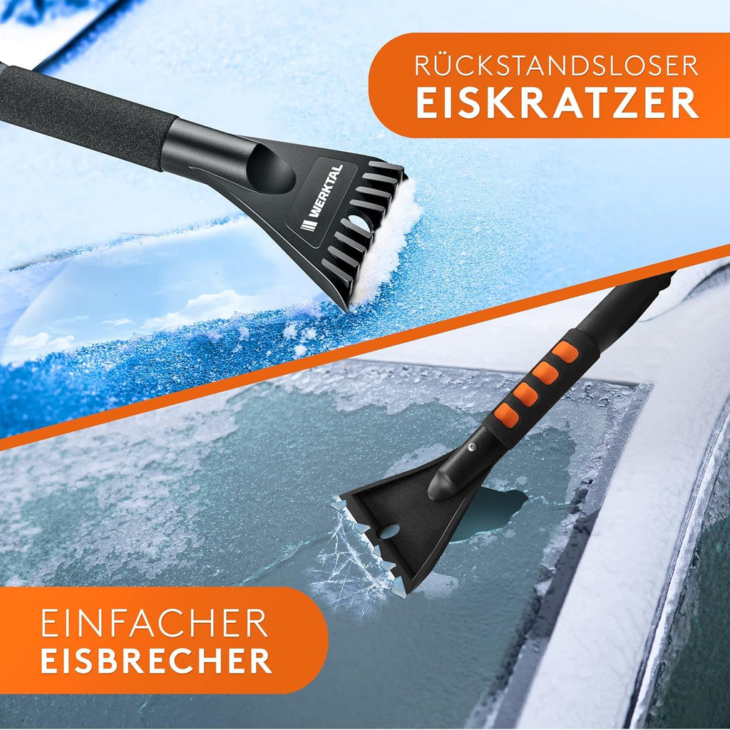 WERKTAL Eiskratzer Auto mit Besen (Teleskop) lackschonend – Scheibenkratzer mit Eisbrecher & Schneebesen für PKW LKW SUV, stabiles Winterzubehör inkl. Tasche – inklusive Scheibenschwamm
