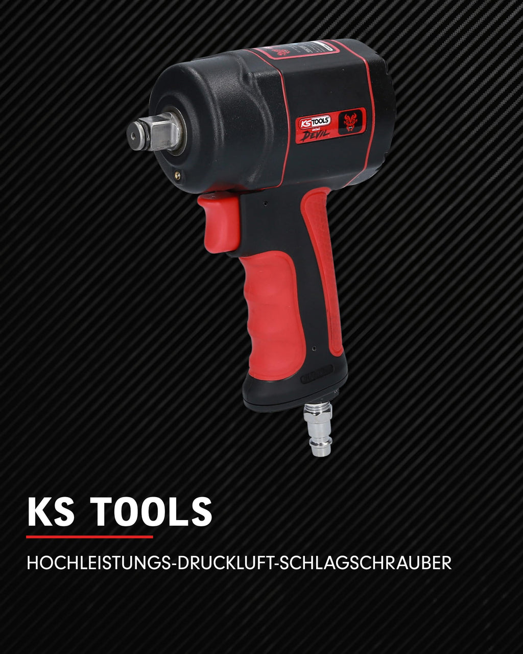 KS Tools Hochleistungs Schlagschrauber Druckluft miniDEVIL 1/2" 515.1315 I 3-fache Drehmomentvorwahl 210, 503, 755 Nm mit max. Löse-Drehmoment 1084 Nm I Zum Anziehen & Lösen von Schrauben