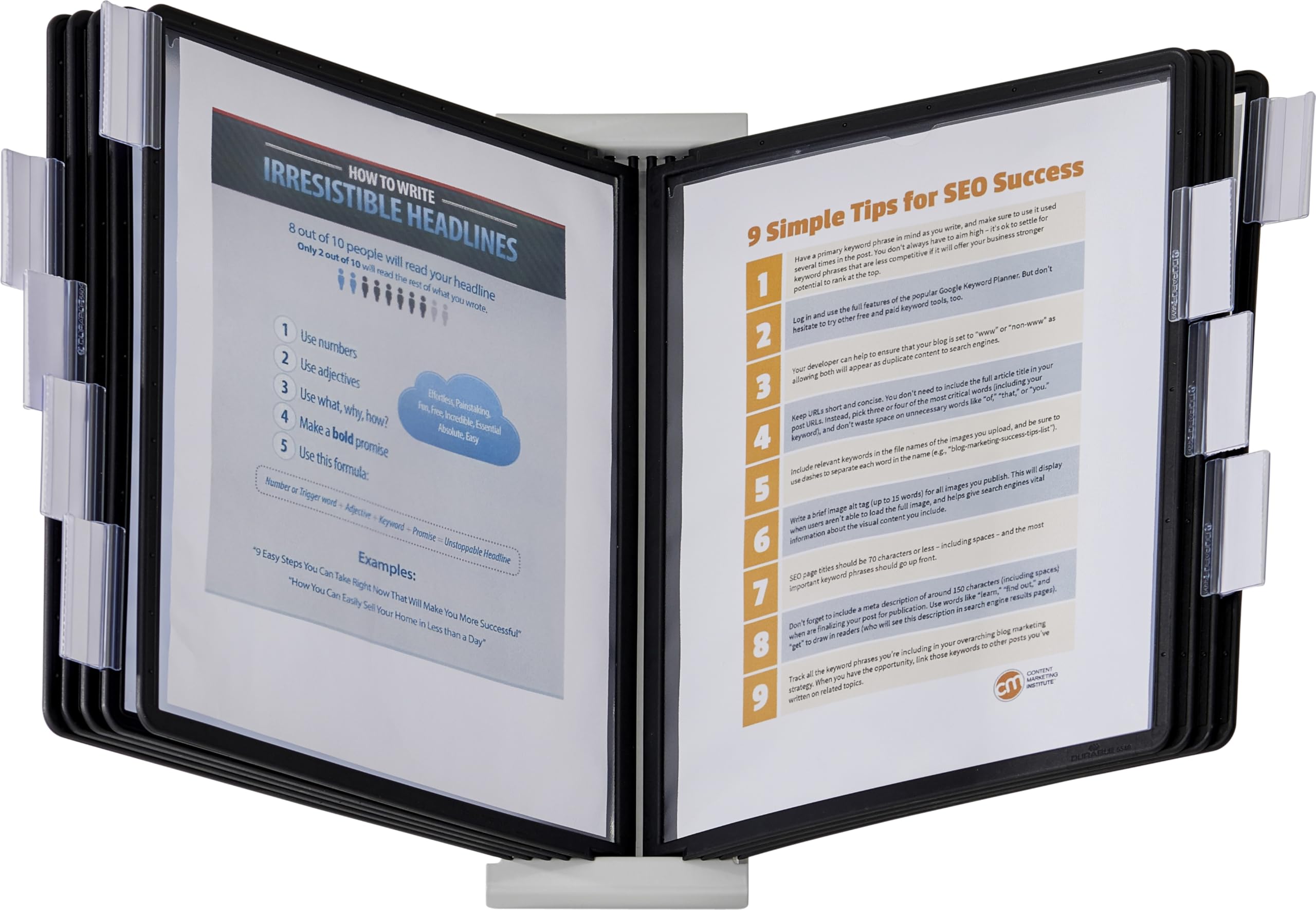 Durable Instaview20 Pocket Erweiterbares Desktop-Referenzsystem, Briefgröße, 10 doppelseitige Paneele, schwarze Ränder