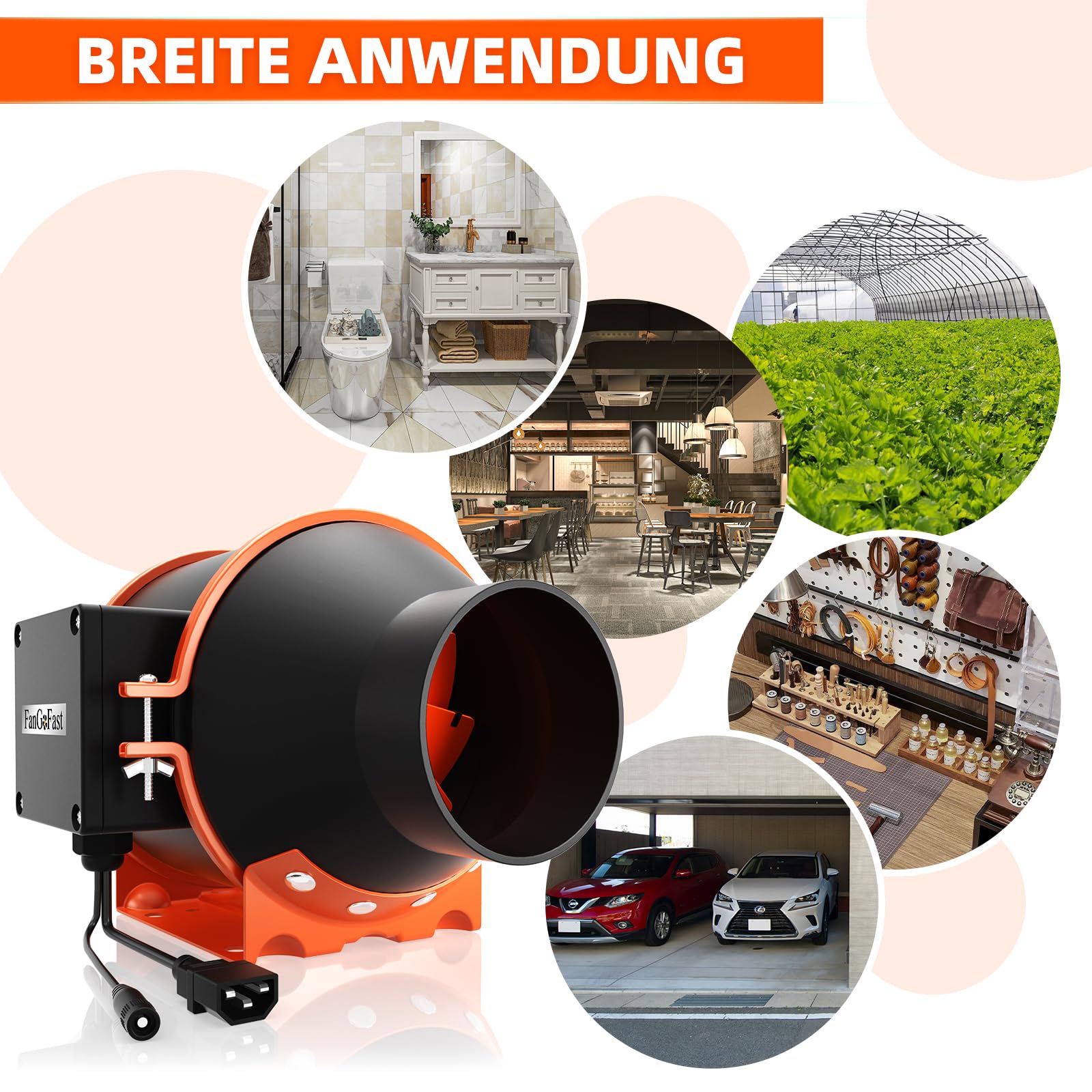 FanGoFast Rohrventilator 100mm Regelbar 360m³/h Rauchabzug Inline Abluftventilator Ideal Rohrlüfter mit IEC-Steckdose für Belüftung und Abluftgebläs-230V mit EU-Stecker und 1,5m Netzkabel