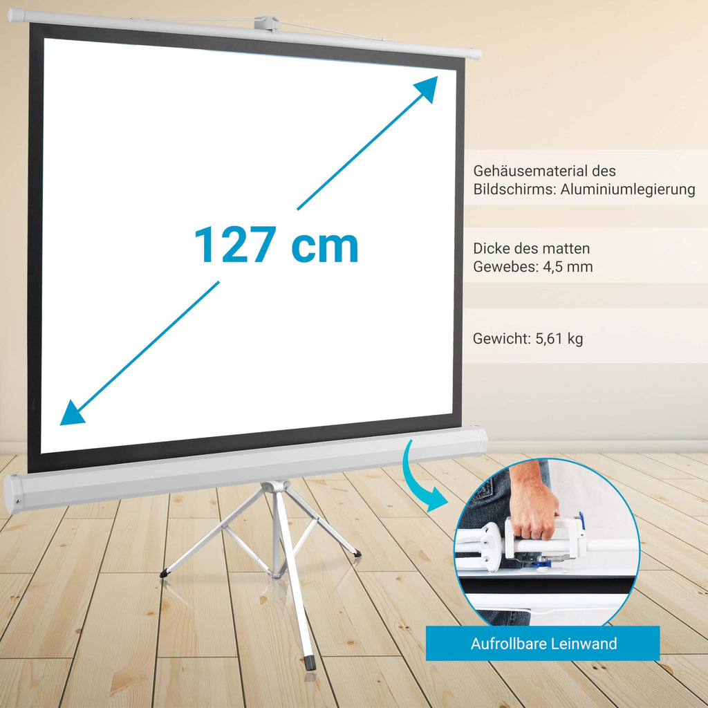 Pyle Leinwand mit Stativ 50 Zoll – Tragbare & Faltbare Projektorleinwand, Höhenverstellbar 63–122 cm, Ideal für Heimkino, Schule, Meeting, Konferenz & Outdoor Nutzung