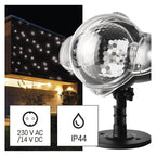 EMOS Schneefall LED Projektor,weiß,fliegender Schnee,effektvolle Wandbeleuchtung,Fassaden-,Wand- und Mauer-Projektion,IP44,Weihnachtsbeleuchtung für Außen & Innen,3m Kabel, Schwarz, DCPC03
