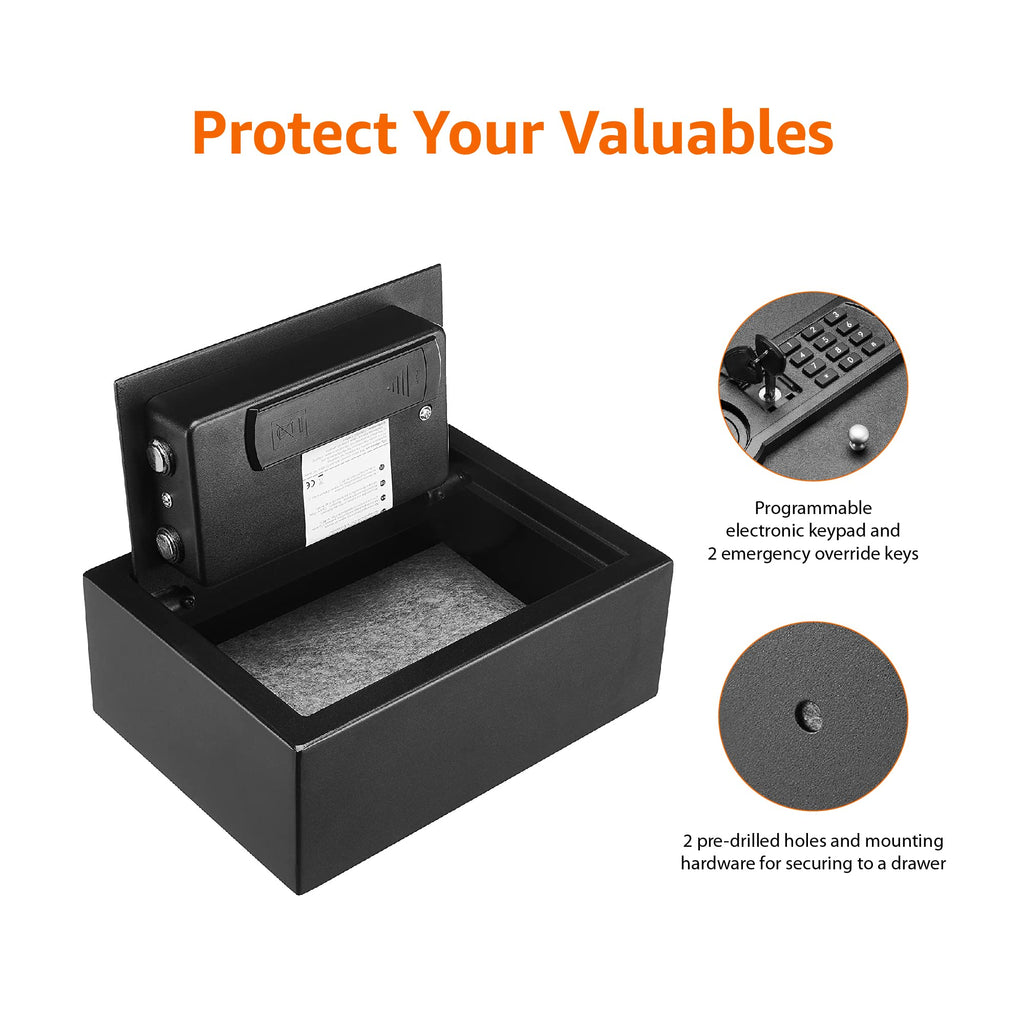 Amazon Basics Safe, klein, schlank, für Schreibtischschublade, mit programmierbarem Elektronisches Kombinationsschloss, schwarz, 30 cm B x 21.8 cm T x 11.2 cm H